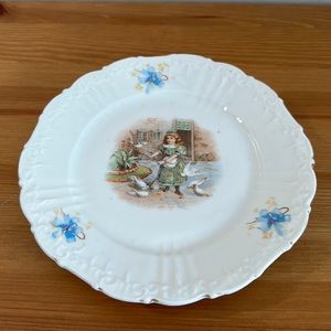 Vintage Girl Feeding Birds Pigeons Plate No makers mark